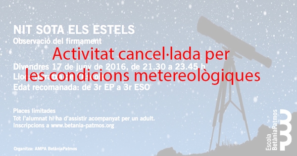 Cancel&middot;laci&oacute; activitat NIT SOTA ELS ESTELS