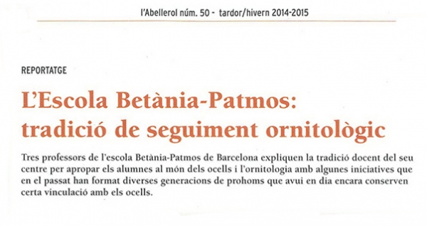 L&rsquo;Escola Bet&agrave;niaPatmos: tradici&oacute; de seguiment ornitol&ograve;gic